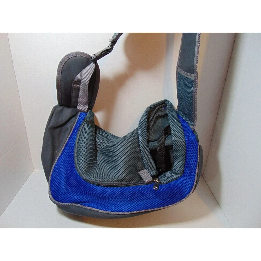 Dog Mesh Sling Carry Pack Backpack Carrier Travel Tote Shoulder Bag SMALL Dk Blu